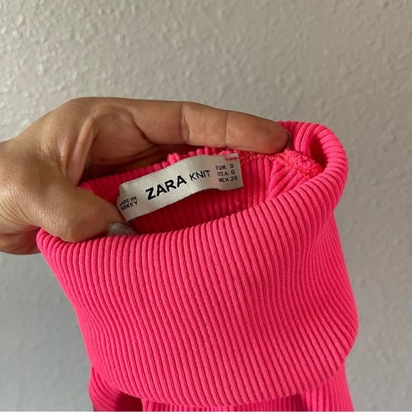 Zara Neon Pink Bold Ribbed Turtleneck Stretch Long Sleeve Top Women's Size Small - Picture 6 of 6